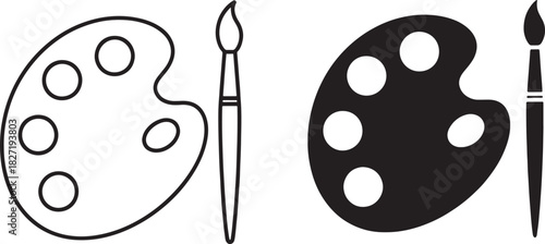 Simple vector palette with brush in outline and solid style icon art tool symbol Concept of art creativity design