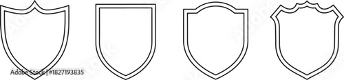 Set of shield outline shapes with clean minimal border variations for emblem protection and security 