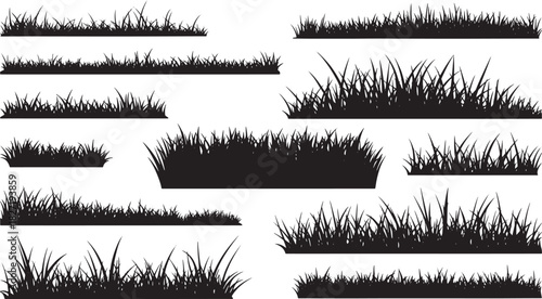 Grass silhouette set featuring various natural blades in different shapes dense lush outdoor foliage borders concept of nature growth landscape greenery