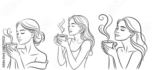 vector illustration of a girl drinking coffee