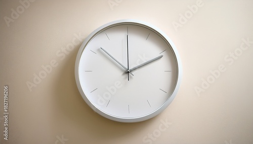 Wallpaper Mural a minimalistic white clock with silver hands and markers hanging on a light beige wall in soft lighting Torontodigital.ca