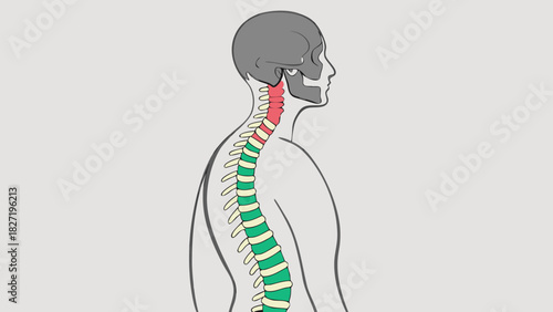 Illustration of the human spine and vertebral column side view