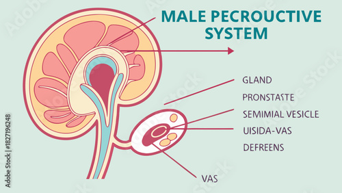 An illustration of the male reproductive system with labeled parts