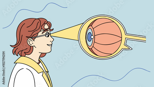 Person illustrating the anatomy of the human eye