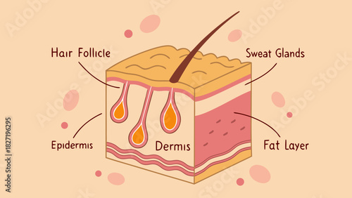 Illustration of human skin cross section depicting skin layers