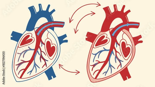 Anatomical Diagram of the Human Heart with Blood Flow