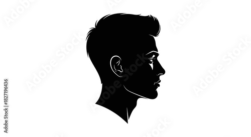 Stylized silhouette of a young adult man's head in profile, showcasing a sleek haircut and the sharp contours of a classic male profile concept, ideal for identity or avatar designs