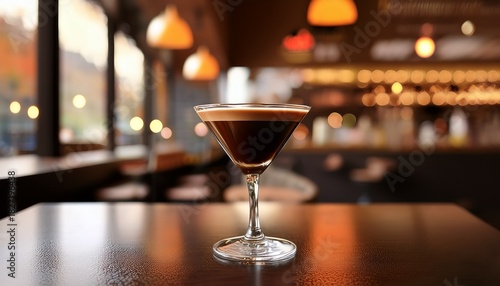 Wallpaper Mural close up of espresso martini in elegant glass with blurred cafe background Torontodigital.ca