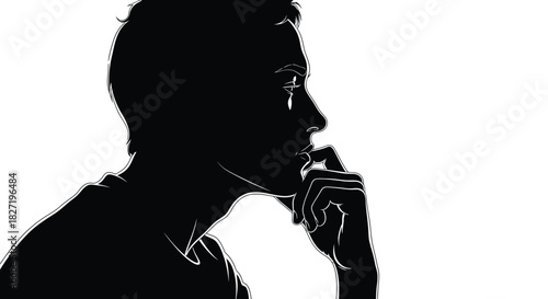 Silhouette of a Pensive Person with a Tear, Conveying sadness and emotional Pain