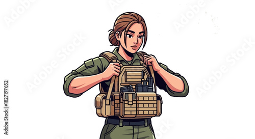 Soldier in tactical gear with serious expression ready for action