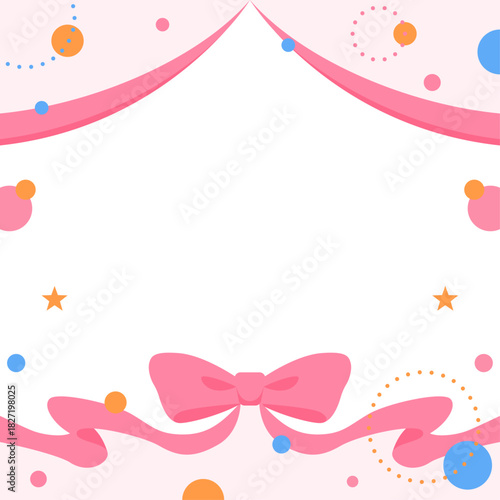 リボンのデコレーションフレーム、円形オブジェクト、ポップなデザイン、正方形サイズ