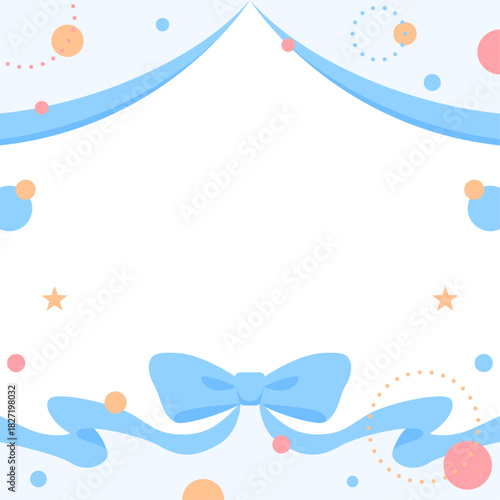 リボンのデコレーションフレーム、円形オブジェクト、ポップなデザイン、正方形サイズ