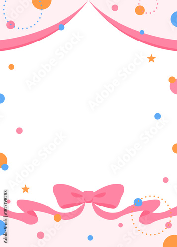 リボンのデコレーションフレーム、円形オブジェクト、ポップなデザイン、縦向き