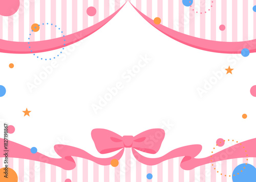 リボンのデコレーションフレーム、円形オブジェクト、ポップなデザイン