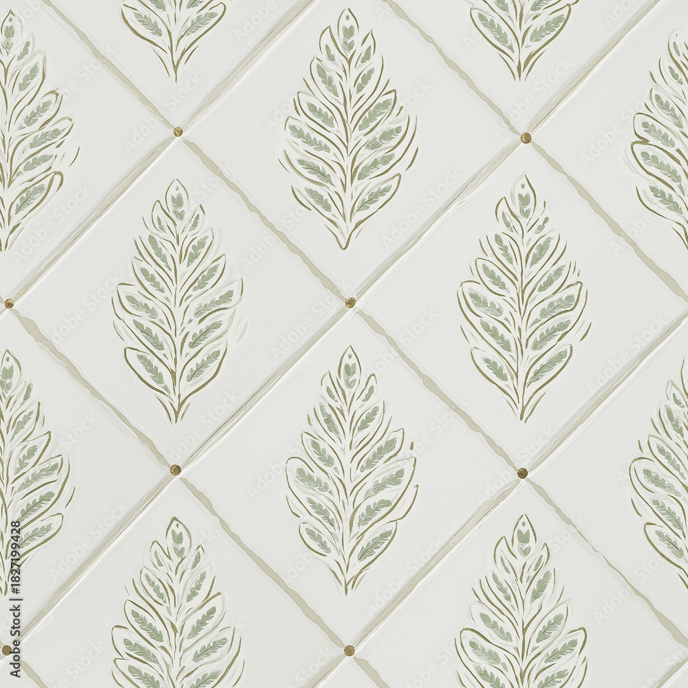 Obraz premium Seamless pattern. Botanical trellis pattern with hand drawn leaves creating a seamless geometric design on a cushioned surface