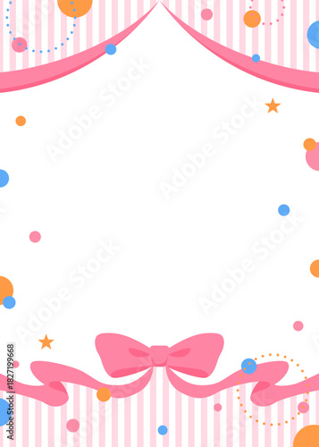 リボンのデコレーションフレーム、円形オブジェクト、ポップなデザイン、縦向き