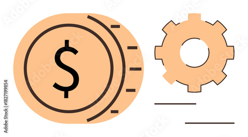Dollar coin and gear representing financial operations, process optimization, and economic growth. Ideal for business, investment, banking, economics, productivity, management simple flat metaphor