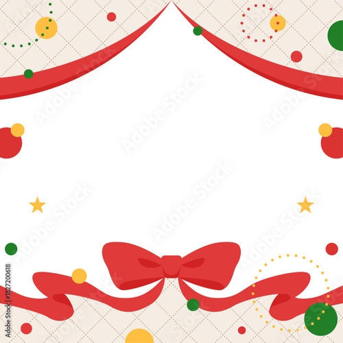 リボンのデコレーションフレーム、円形オブジェクト、ポップなデザイン、正方形サイズ