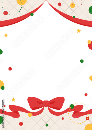 リボンのデコレーションフレーム、円形オブジェクト、ポップなデザイン、縦向き