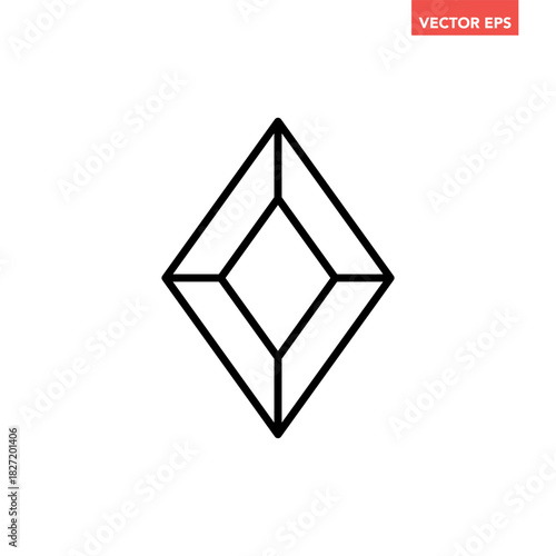 Black single gemstone line icon, simple luxury jewelry geometric flat design vector pictogram, infographic interface elements for app logo web button ui ux isolated on white background