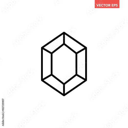 Black single gemstone line icon, simple luxury jewelry geometric flat design vector pictogram, infographic interface elements for app logo web button ui ux isolated on white background