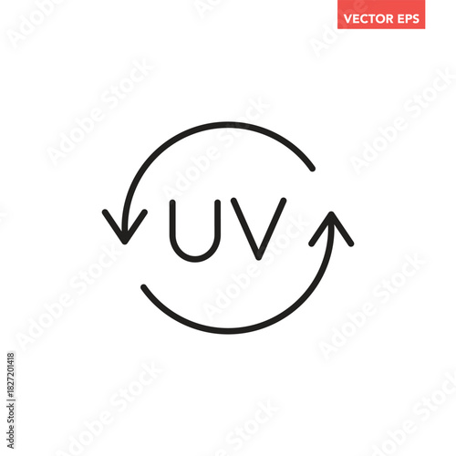 Black single round sun protection line icon. Simple round UV with refresh arrows flat design vector pictogram, infographic interface elements for app logo web button ui ux isolated on white background