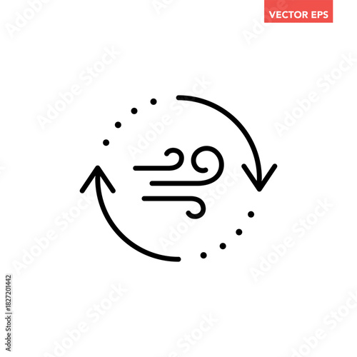 Black single wind circulation balance line icon, recycle reduction emission flat design infographic pictogram vector for app logo ads web button ui ux interface elements isolated on white background