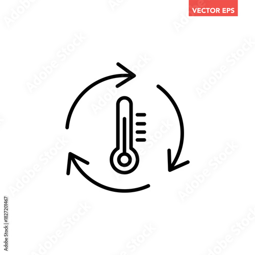 Black single temperature regulation line icon, simple round thermometer process setting flat design pictogram vector for app ads web button ui interface elements isolated on white background