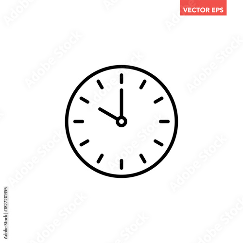 Black single round time clock icon, simple 10 am or pm clock flat design vector pictogram, infographic vector for app logo web website button ui ux interface elements isolated on white background