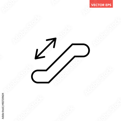 Black single escalator up down line icon, simple moving escalator flat design infographic pictogram vector for app logo ads web button ui ux interface elements isolated on white background