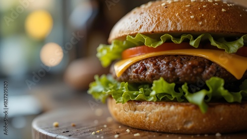 Premium Burger Photo for Advertising. Gourmet Burger Studio Shot. Juicy Layered Cheeseburger Close Up. Clean Background Burger Photography. Classic Beef Burger for Menu and Promo