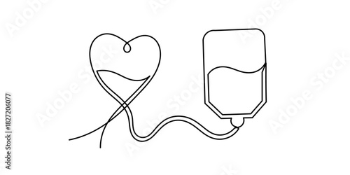 one continuous line of blood collection and transfusion. Blood collection and transfusion icon, donor sign, blood transfusion station logo