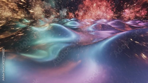 Wallpaper Mural Abstract metallic waves with a shimmering blue and purple gradient Torontodigital.ca