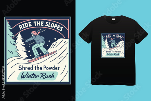 Snowboarding lover, man skiing on snow mountain vector t shirt design