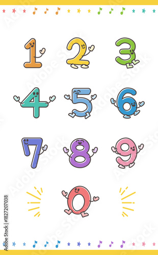 手描きでかわいい数字のキャラクターイラスト素材セット Cute Number Character Illustration set