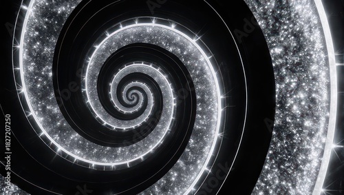 Fototapeta Naklejka Na Ścianę i Meble -  A spiraling tunnel of shimmering light and dark, suggesting depth and infinity