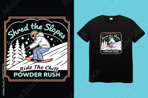 Snowboarding lover, man skiing on snow mountain vector t shirt design