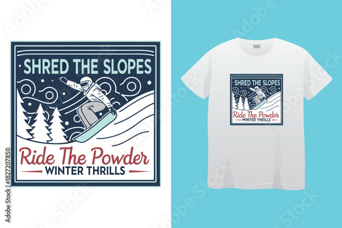 Magical winter. Cozy home. let it snow. vintage winter t shirt design, textile print, fashion design artwork. mountain adventure winter cosy sports Varsity College USA Trending Graphic Tee t-shirt