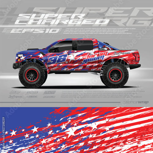 Truck decal, monster truck, cargo van and car wrap vector.  Graphic abstract grunge designs for wrap adventure vehicle.