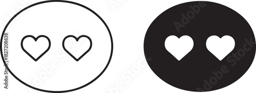 Minimalist pair of heart icons, presented in both outlined and solid styles within contrasting circles, symbolizing love, like, and favorite. isolated on white background, Vector