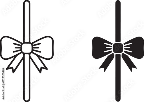 Bow and ribbon icon with outline and silhouette versions. simple graphic design element for gifts, celebrations, and festive decorations. isolated on white background, Vector