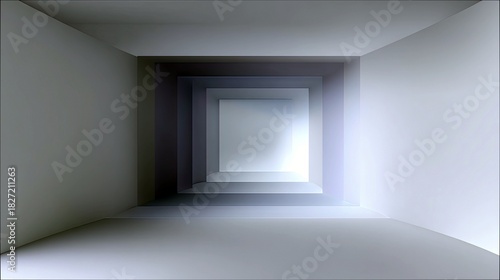 Fototapeta Naklejka Na Ścianę i Meble -  An abstract image of a geometric tunnel perspective in a modern architectural setting, with bright, diffused lighting creating a sense of depth and mystery.