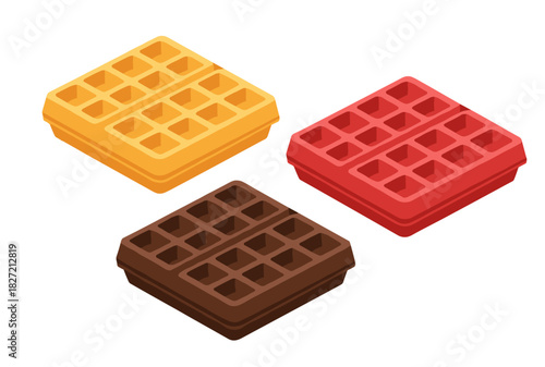 Isometric flat vector illustration set of waffles