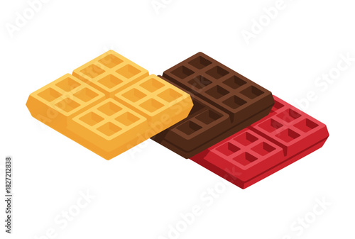 Isometric flat vector illustration set of waffles