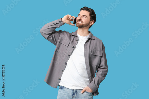 Young man talking by modern...