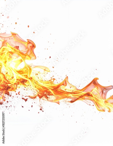 Dynamic fiery abstract splash on white background.