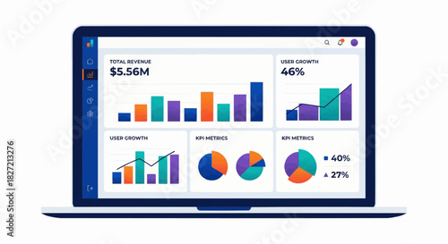 Data Analytics Dashboard for Business Insights – Flat Vector Illustration
