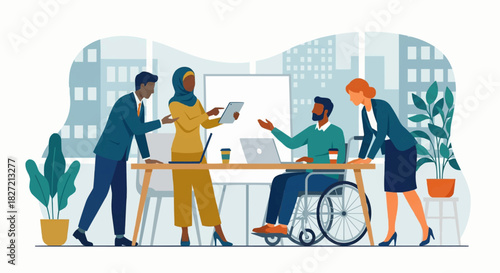 Efficient Teamwork Collaboration in Modern Office – Flat Business Illustration
