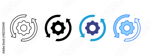 Process icon set multiple style collection