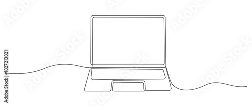 one line art drawing laptop icon vector illustration,1